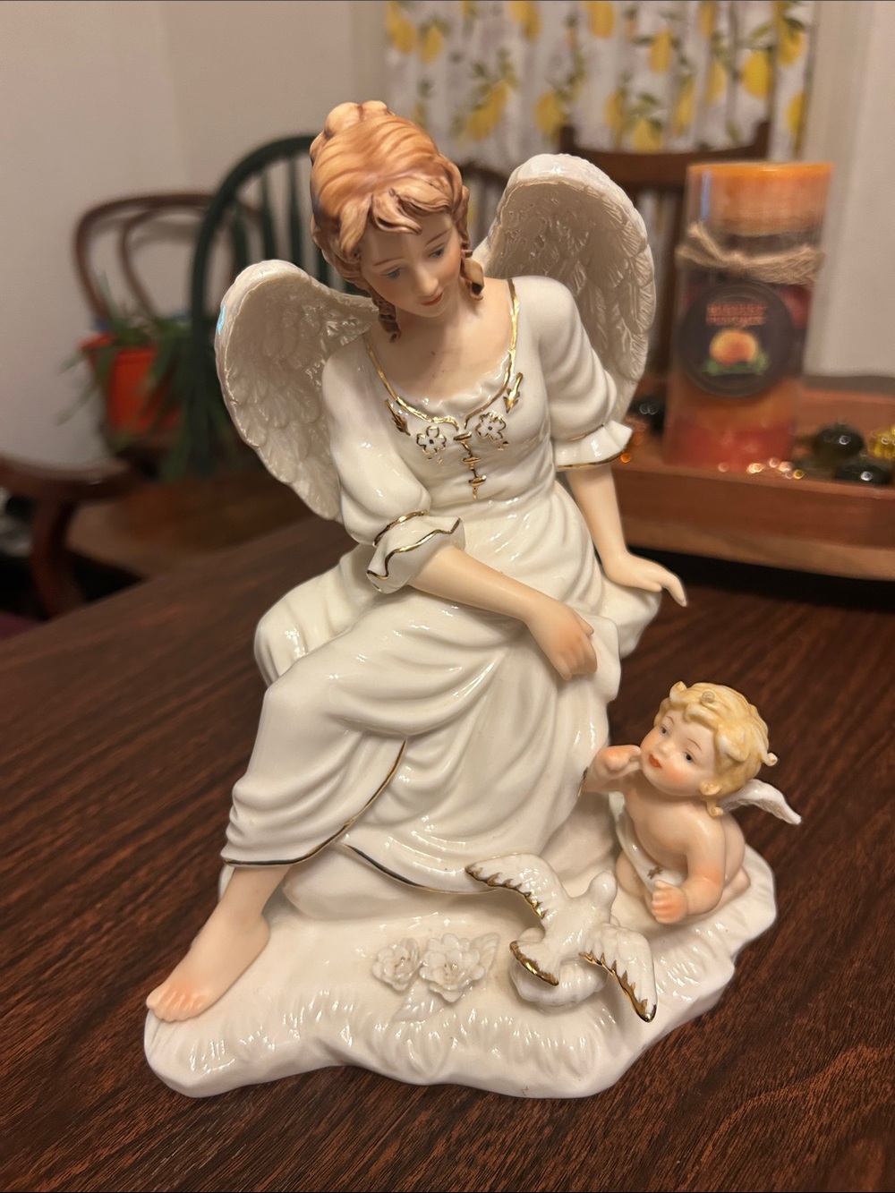 Vintage O’Well Euc Granduer Noel Angel with Cherub and dove porcelain